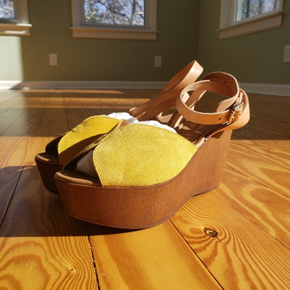 Never Worn! Harvest yellow suede wedge sandals - Picture 7 of 8